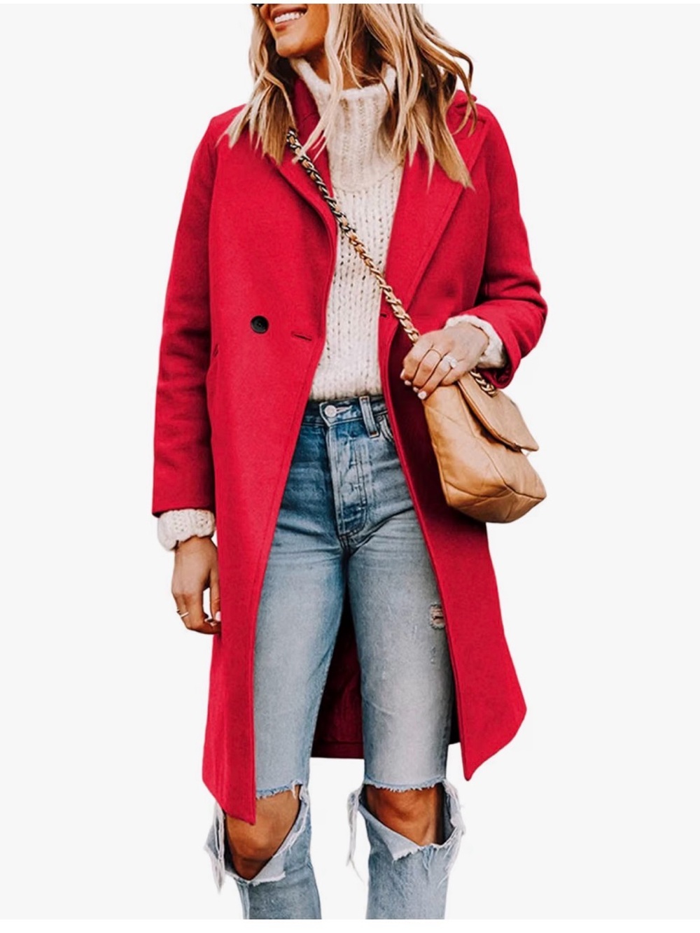Red Wool Blend Car Coat